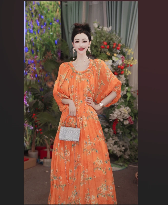 25款夏薄荷苎麻气质宽松时尚长款女装连衣裙241D253