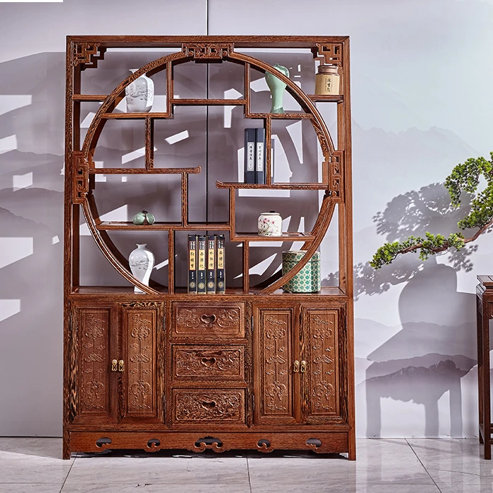 国标红木家具鸡翅木五福博古架实木中式多宝阁茶叶陈列柜客厅茶室