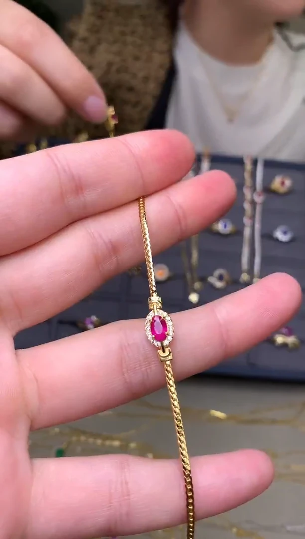 银S925镶嵌手链红宝石手链