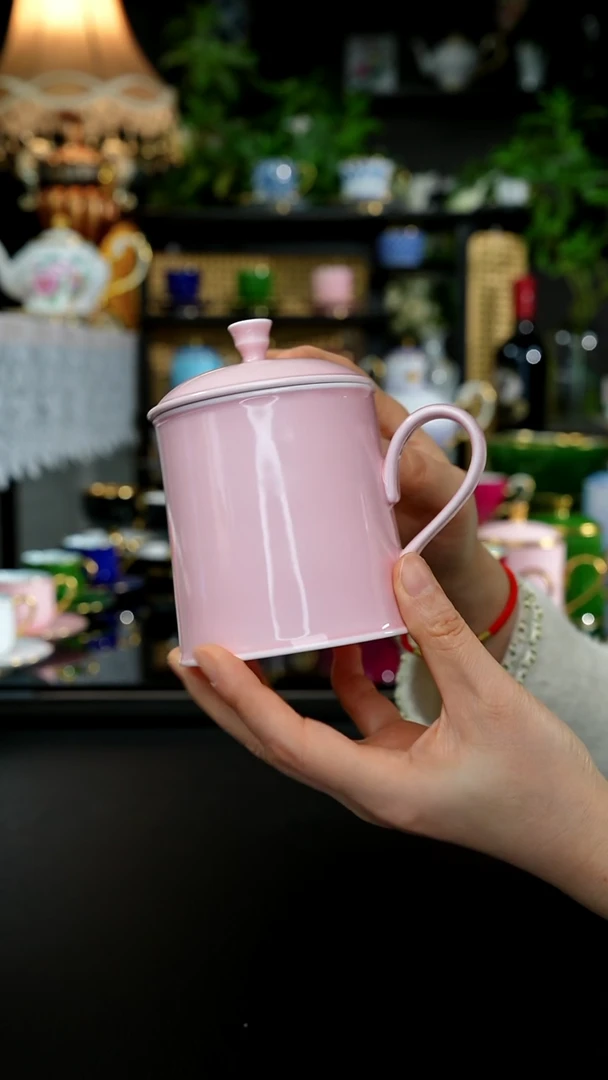 手作高白泥、粉色盖杯