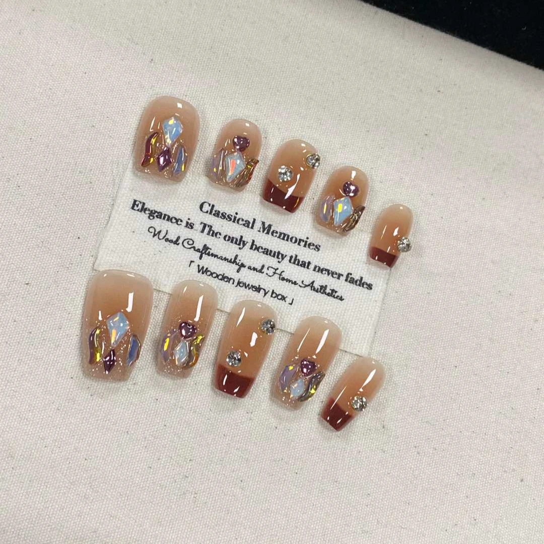 M专款【溏心落日】JD1649纯手工轻奢穿戴甲高级感美甲（无工具包）