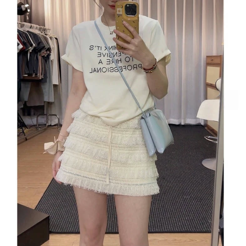 英文字母上衣女2025新款夏季韩版风正肩短袖气质百搭时尚T恤