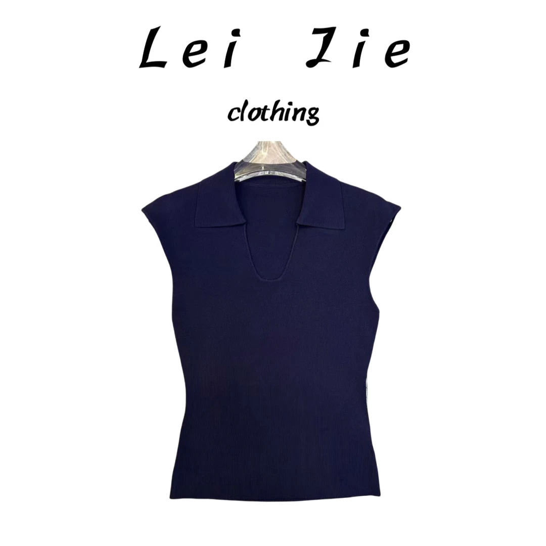 【Lei Jie】极简性感风翻U领针织上衣161