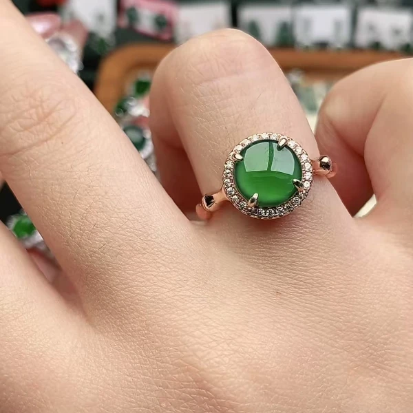 鑫辰珠宝天然A货翡翠银镶嵌设计款开口女戒指时尚百搭