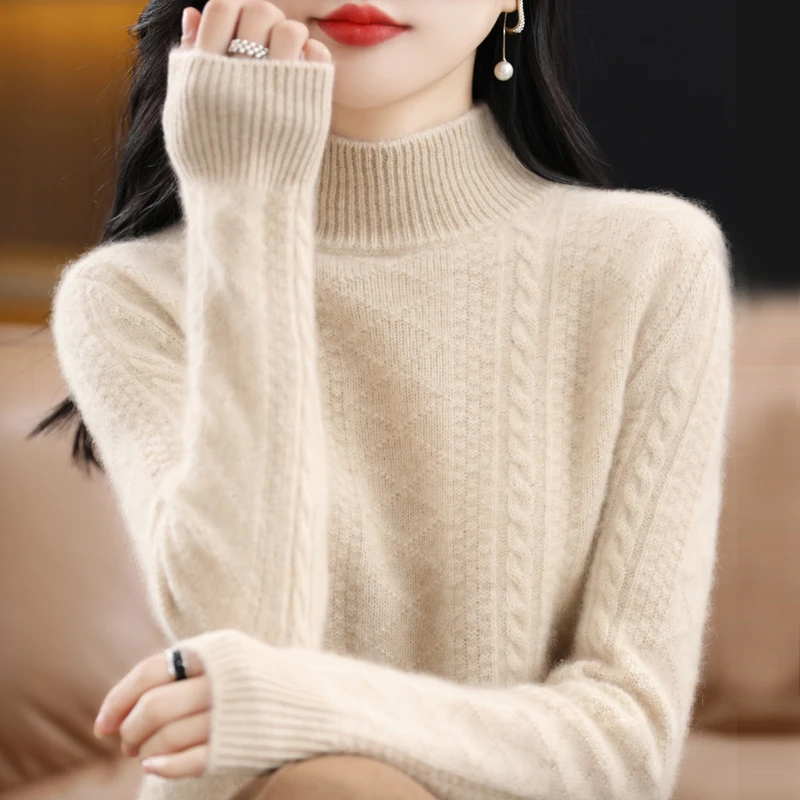 秋冬新款半高领高端纯羊毛显瘦百搭针织打底衫女-2225