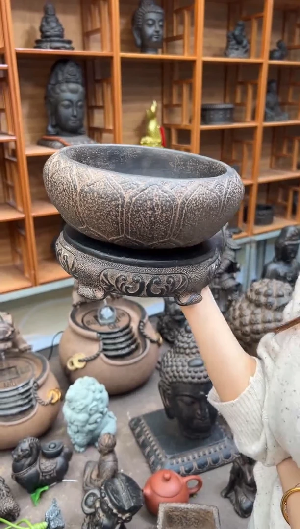 陶土莲花钵+素面万寿小号