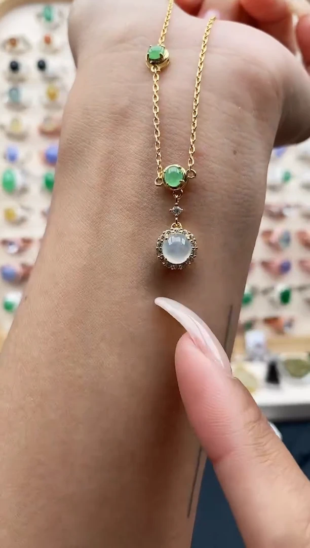 【闪购商品】翡翠颈饰银S925镶嵌缅甸天然A货翡翠444  5+