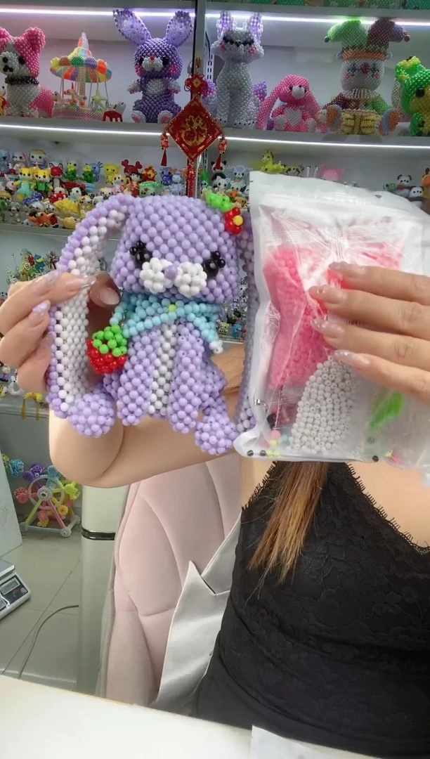 玻璃2636卡4糖果珠弯耳兔材料包1套粉色