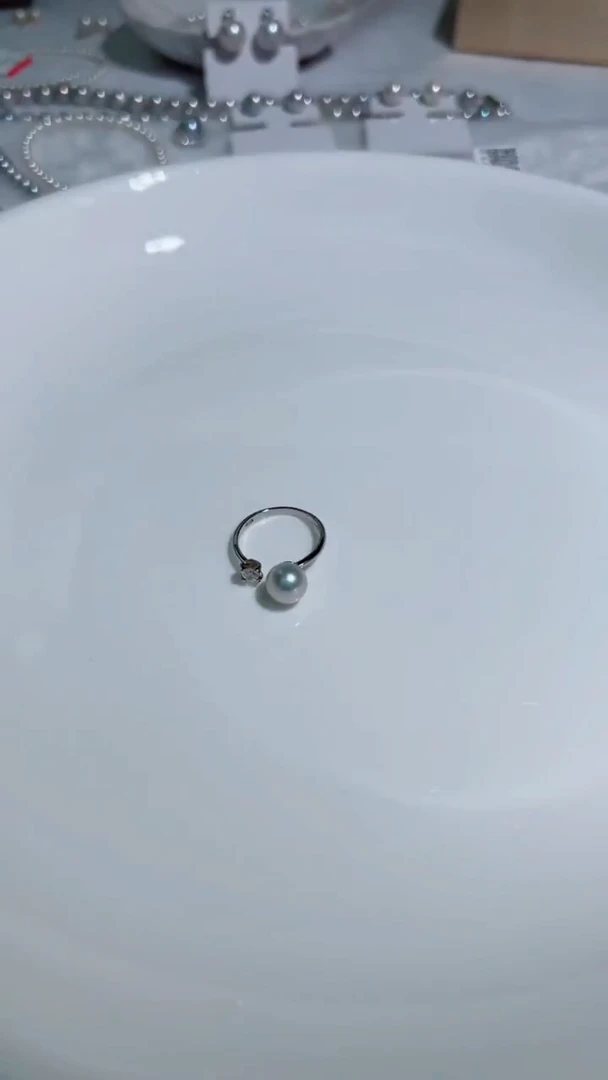 银S925镶嵌戒指海水珍珠7-8