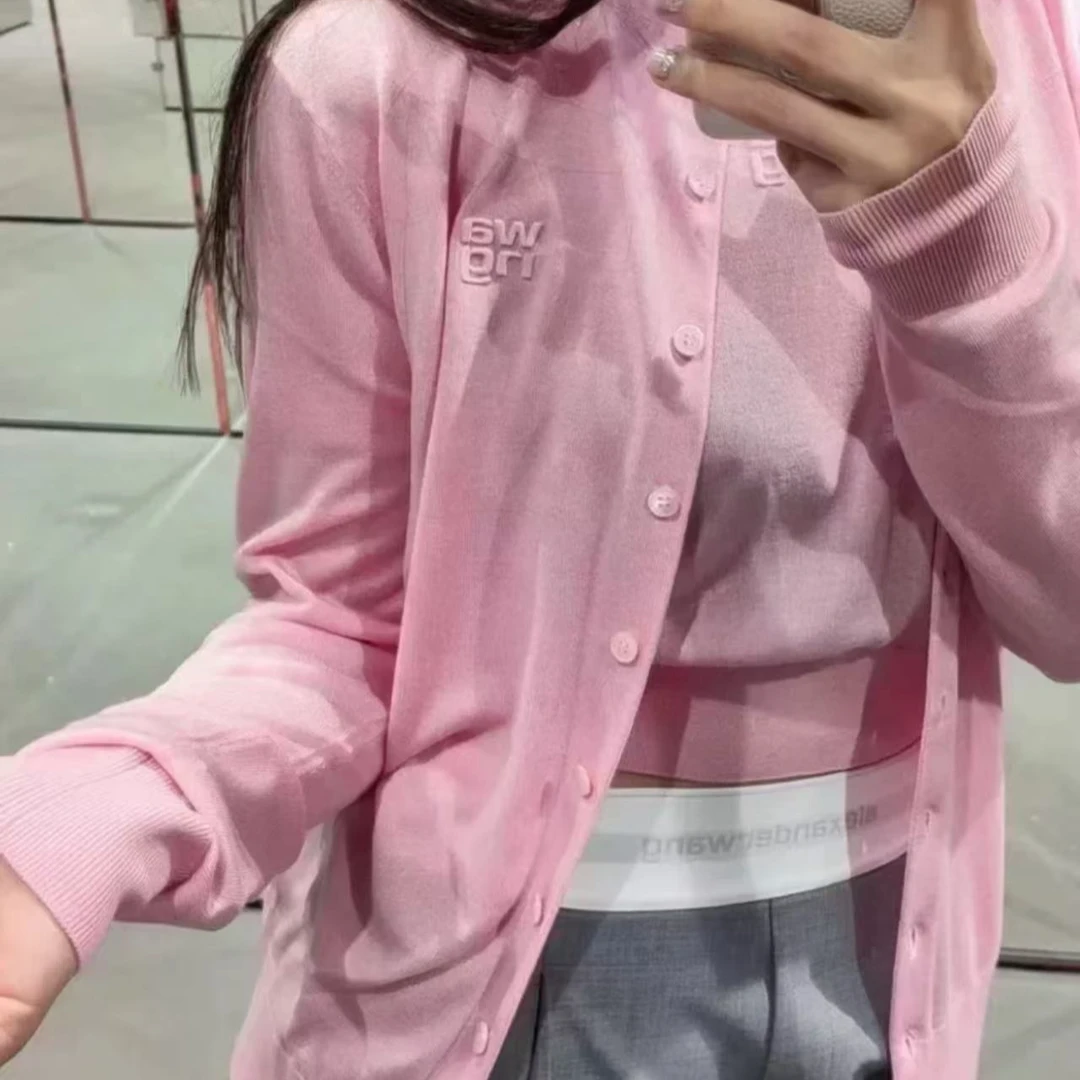 全新未使用  Alexander Wang AW/徽标装饰压纹长袖针织开衫/多码