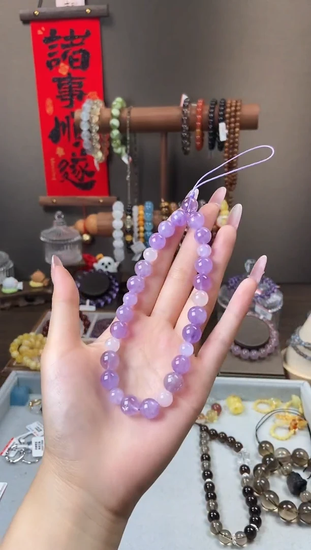 水晶手链未镶嵌紫水晶粉水设计手机链微瑕