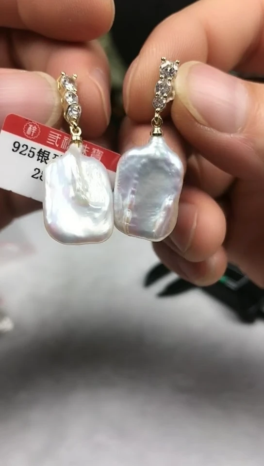 银S925镶嵌耳饰淡水珍珠耳饰