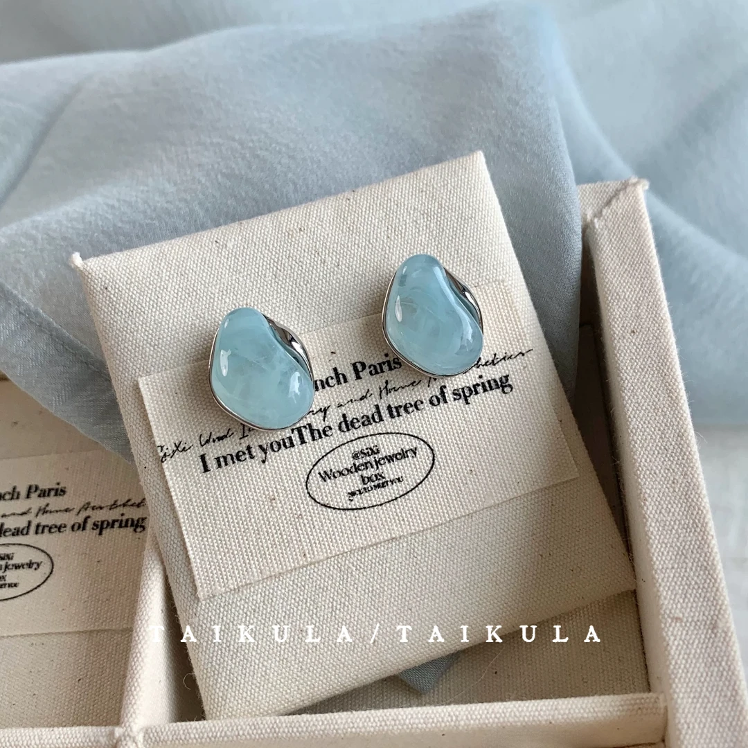 925银针耳钉2025新款爆款高级感夏日冰萃薄荷蓝耳环小众气质耳饰