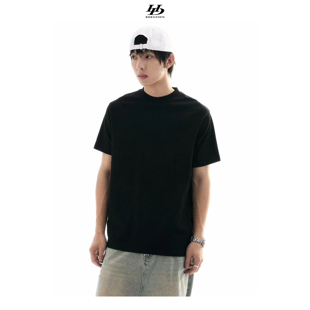 HDCHINA原创设计定制面料休闲男白T恤黑色短袖废土风短袖男t恤