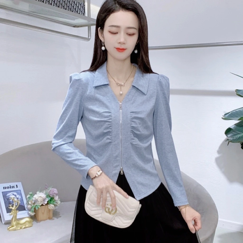 A7191新款时尚长袖女气质减龄百搭轻职风洋气T恤打底上衣
