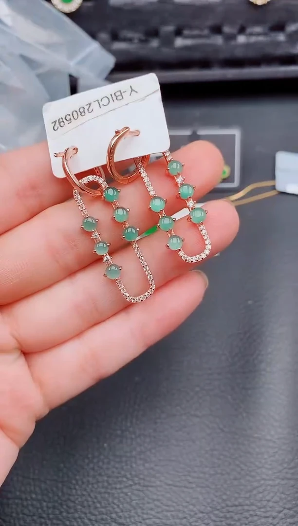 【闪购商品】翡翠耳饰银S925镶嵌天然a货翡翠482