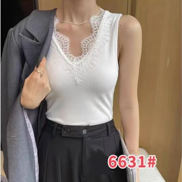 NSY6631蕾丝无袖宽松型V领T恤背心加厚性感针织女士背心