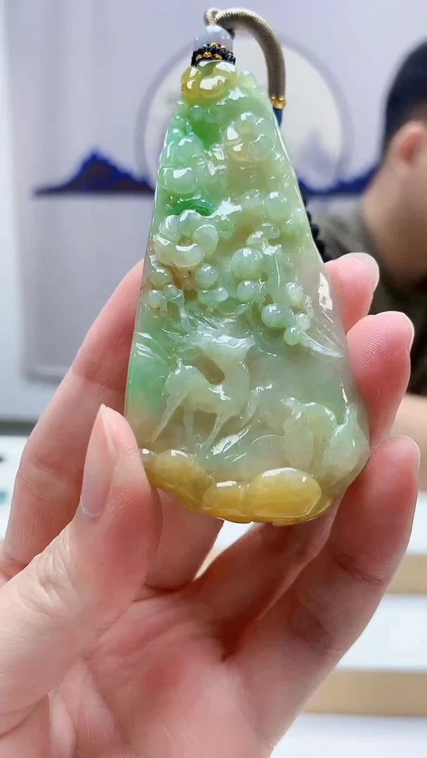 未镶嵌定制翡翠4917zm-毛货挂件55鹿牌