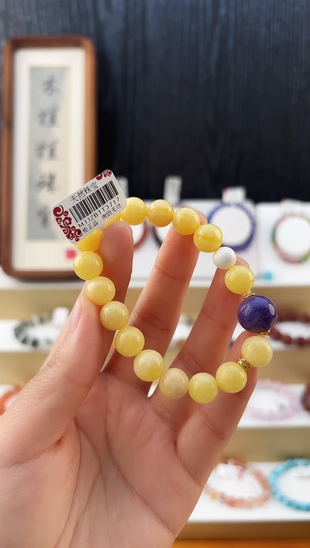 手串蜜蜡银S925镶嵌MJJZBTT3717蜜蜡原创设计10+多样性发一