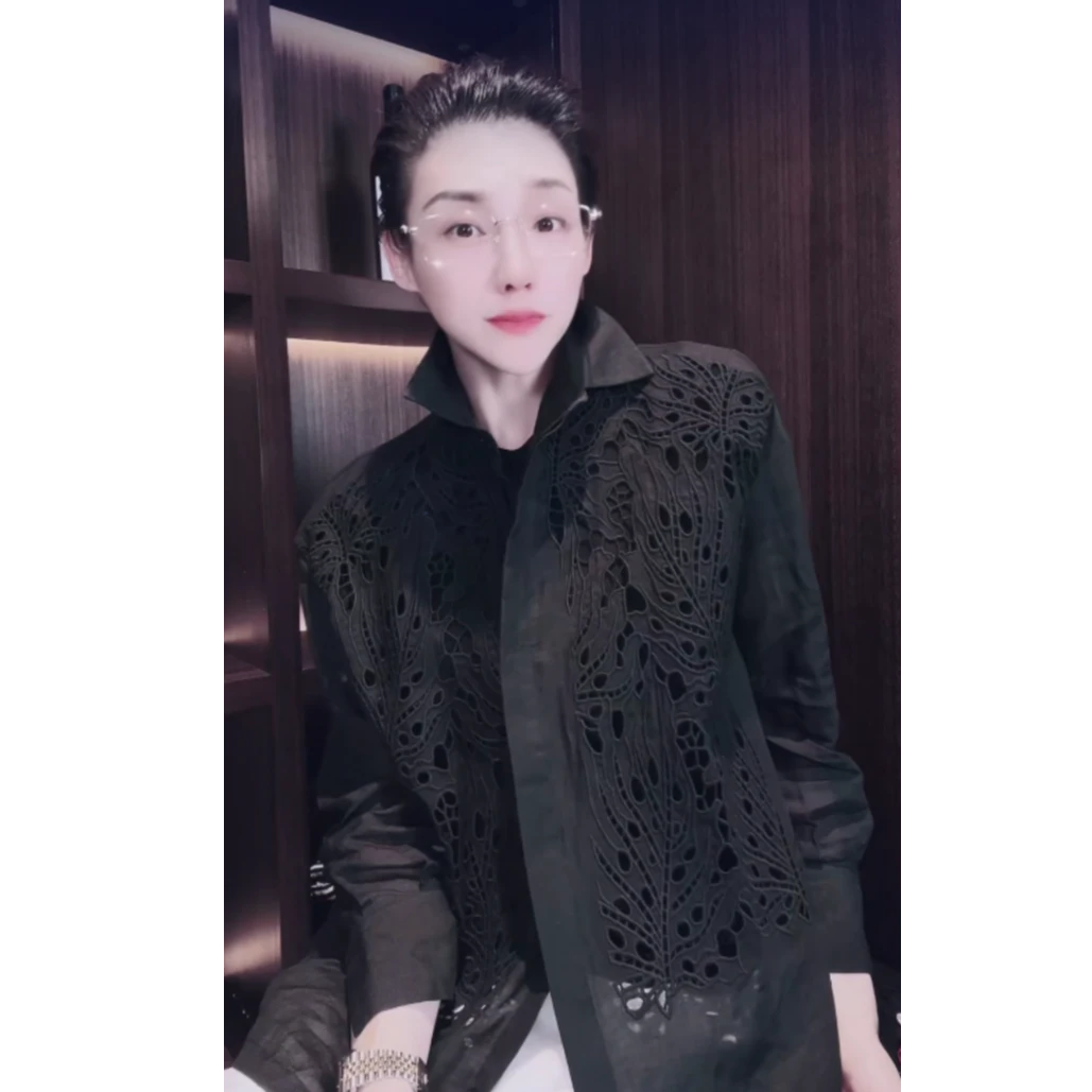 黑色镂空苎麻 衬衫 CS0651