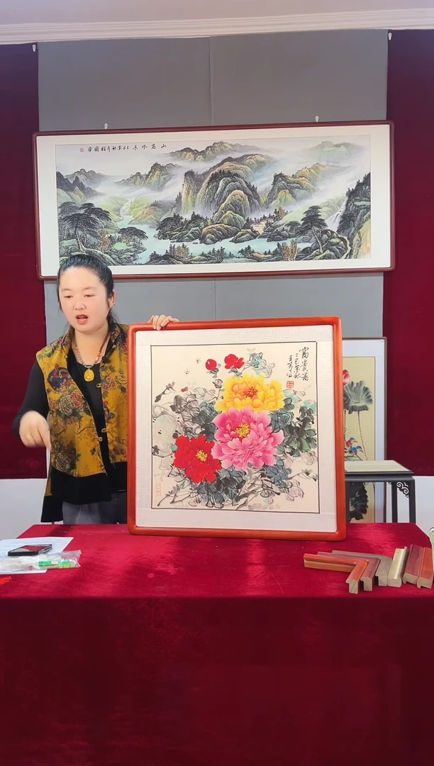 国画手绘牡丹63*63尺寸