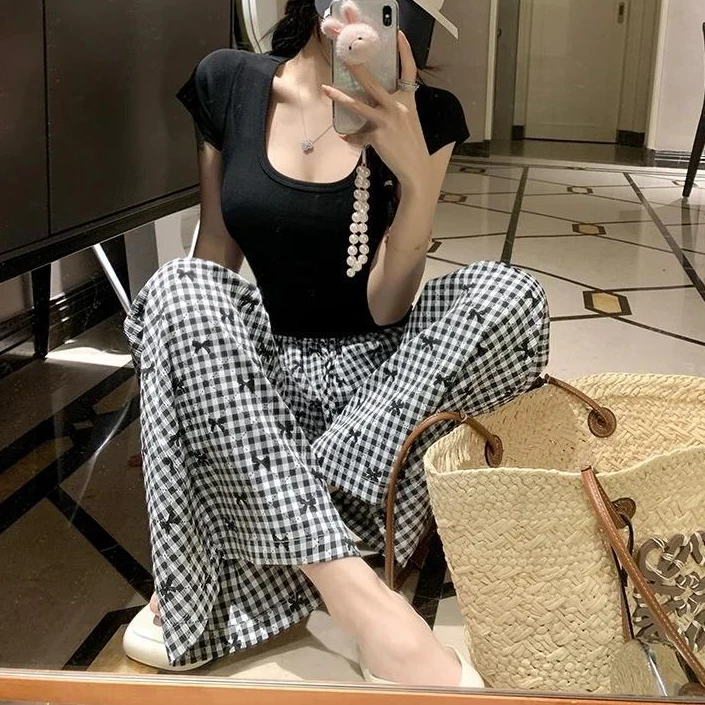 棉绸【65颜色】阔腿裤女显瘦裤子长款阔腿裤夏季常规宽松睡裤家居裤