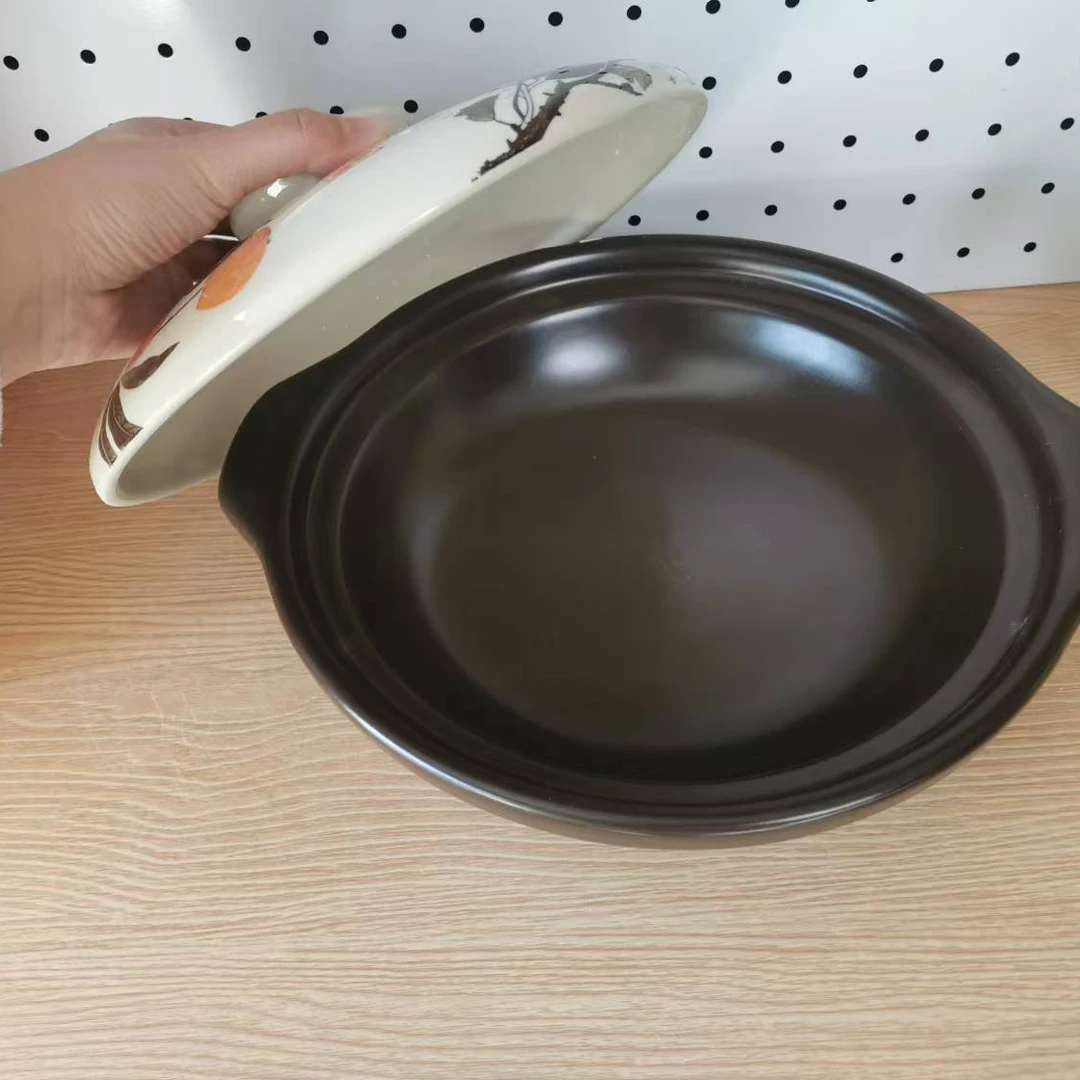 【瑕疵专场】2升黑色柿子盖干烧锅砂锅干烧炖菜陶瓷煲炖锅瑕疵锅