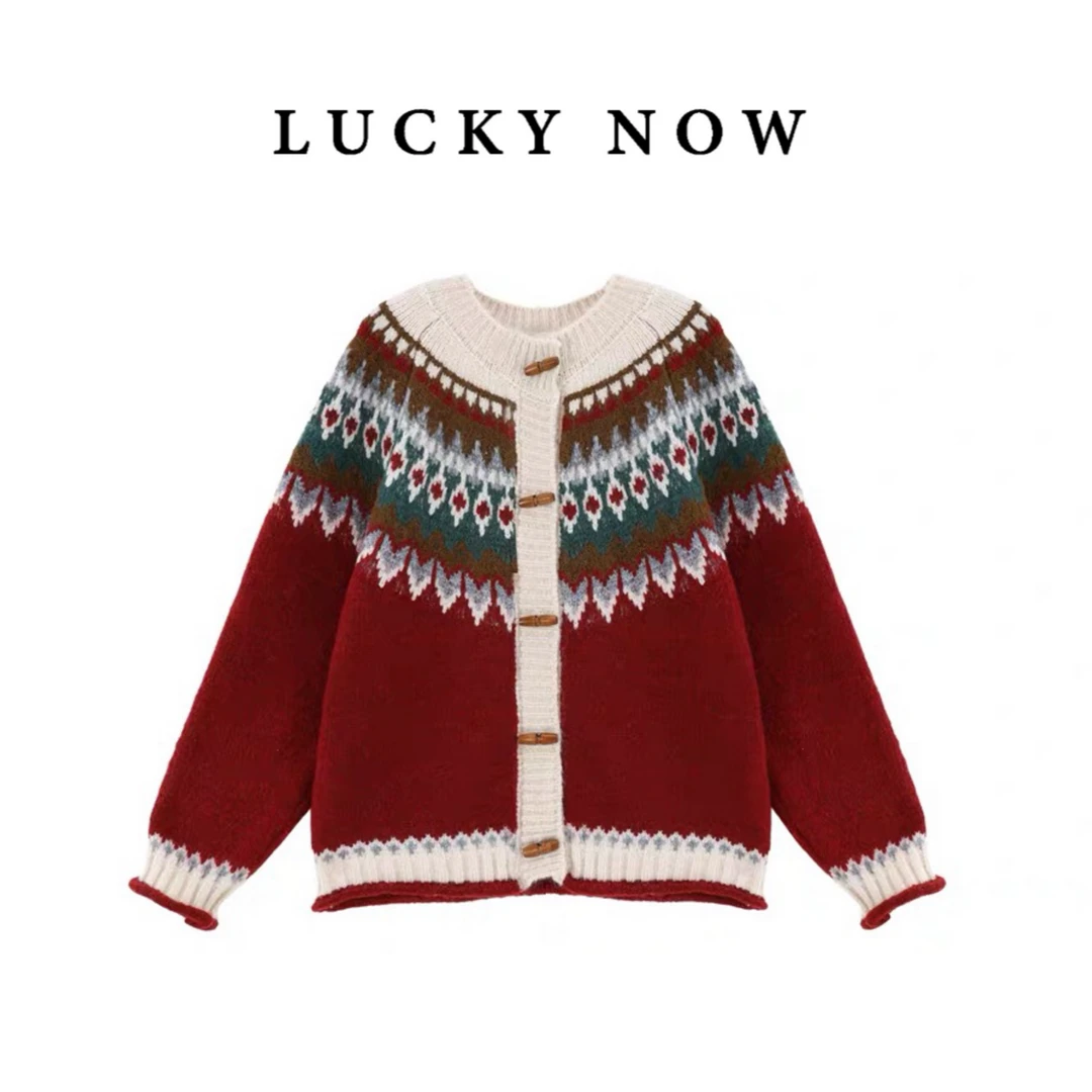 Lucky now · 新年vintage拼色文艺感开衫