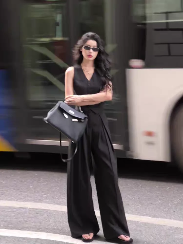 M118 减龄洋气时尚套装时尚高腰纯色马夹马甲阔腿西装裤两件套