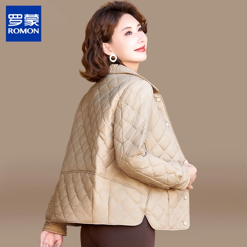 罗蒙妈妈冬装新款夹棉外套洋气中老年女装秋冬轻薄棉服休闲小棉袄