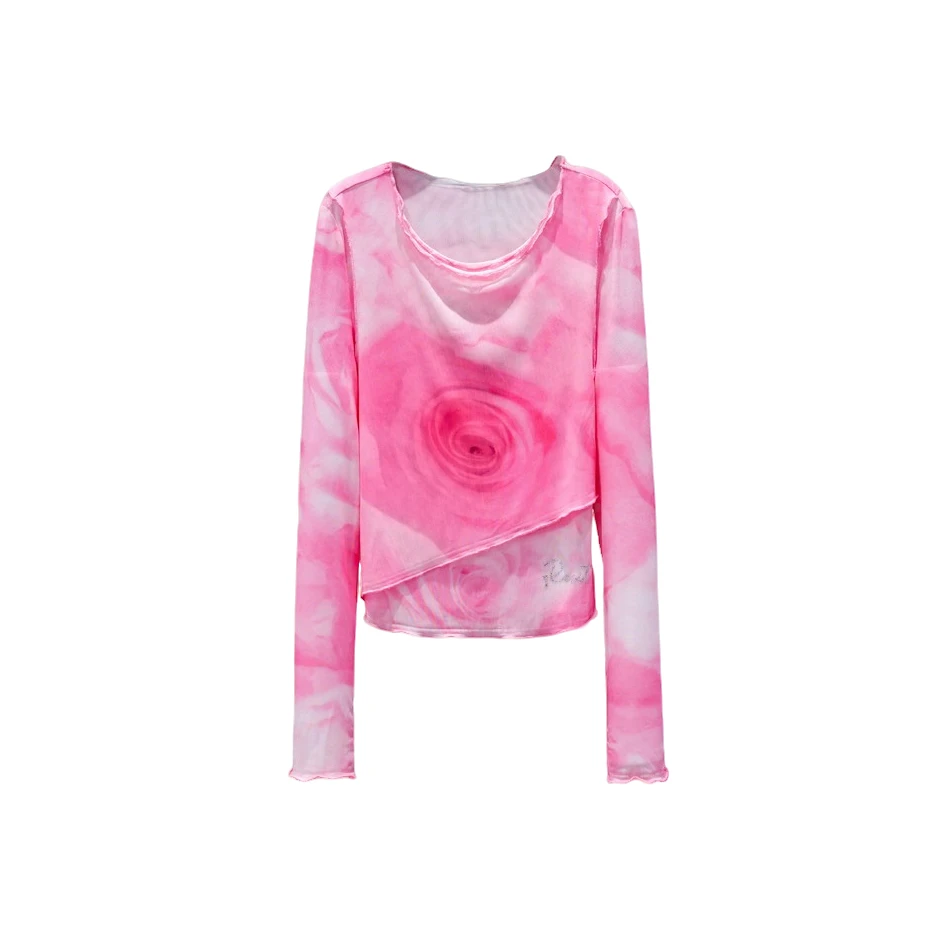 【韩哥女装】设计款温柔风渐变印染圆领修身防晒长袖网纱衣3167-K8