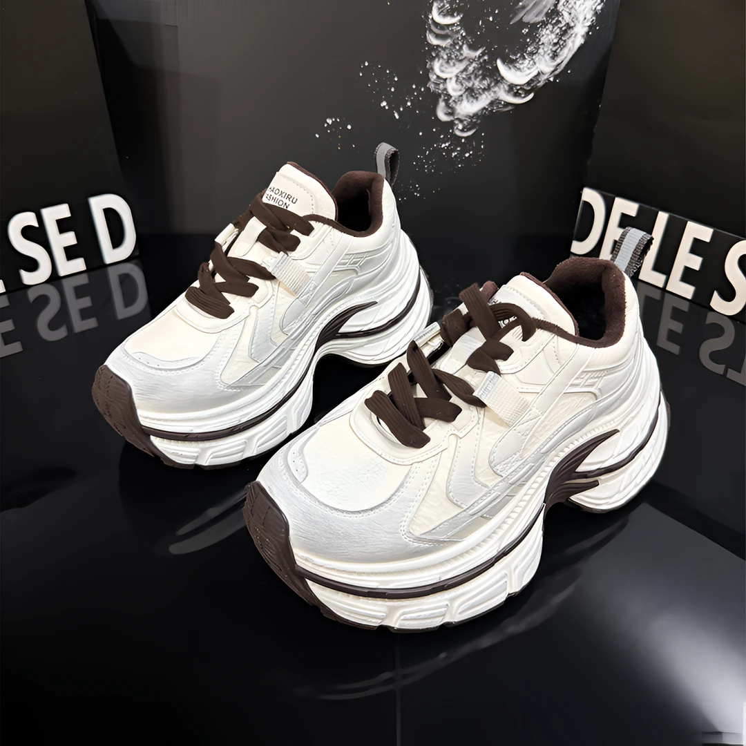 欧洲站2025冬季新款松糕厚底显腿长百搭休闲女鞋加绒里时尚老爹鞋