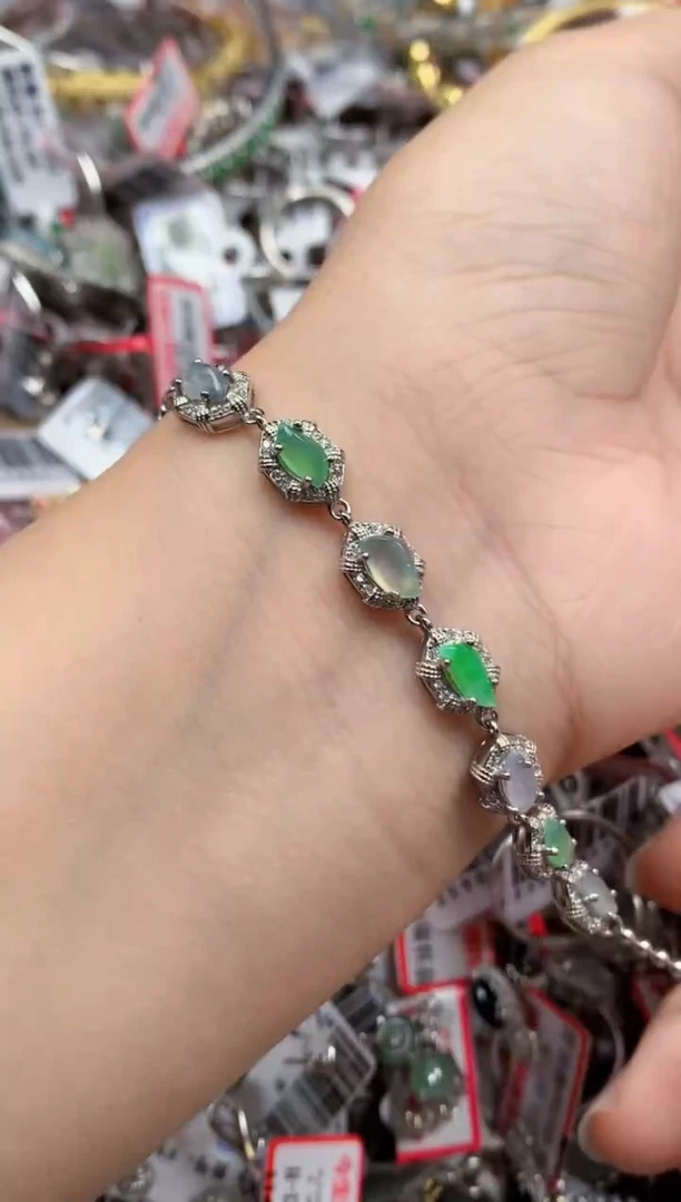 银S925镶嵌戒指翡翠天然A货缅甸翡翠