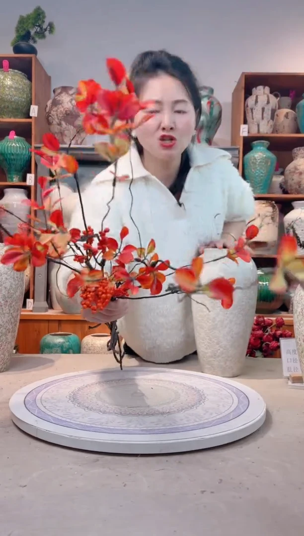 瓶陶瓷花瓶  仿真花 红果 干支 6支