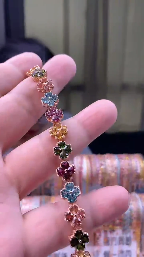 手链银S925镶嵌碧玺客户要白金色的2161665