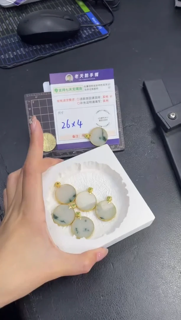 银S925镶嵌挂件翡翠圆牌FL7配绳/多样性发其一CP