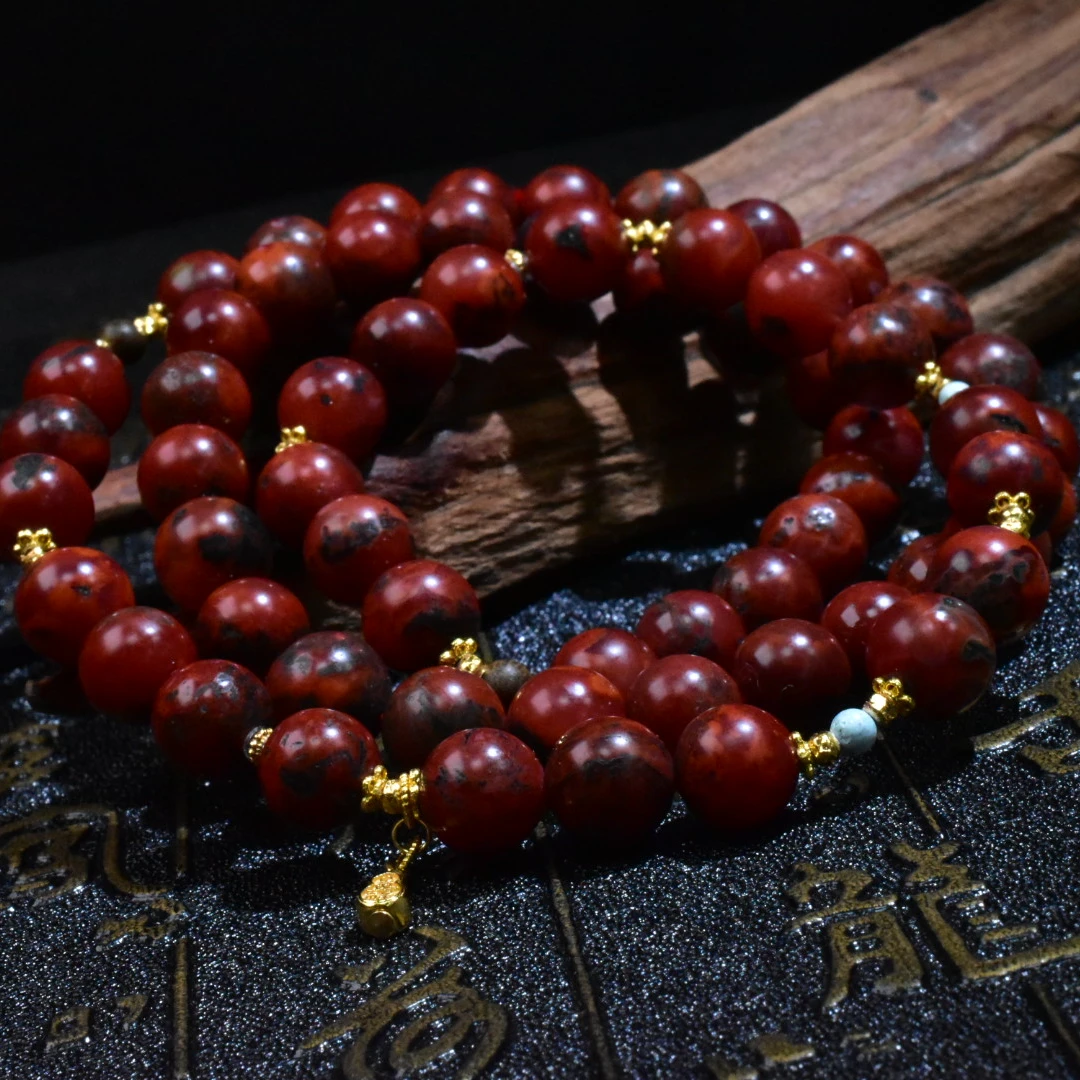 SJ【一九珠宝】南红铁皮包浆三圈-卡8mmS925银-多样性发一件 YJ2931