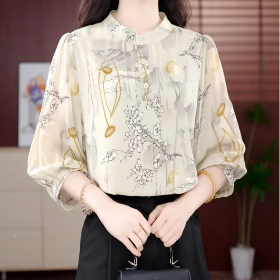 X荷塘月色高端轻奢减龄新款衬衫七分袖百搭宽松显瘦气质上衣