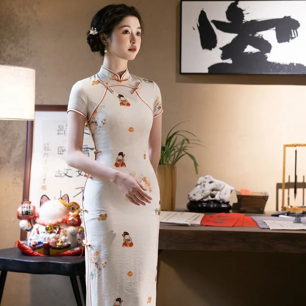 【青未了】2025春款新出炉唐人贵妃提花日常修身气质中长款显瘦旗袍