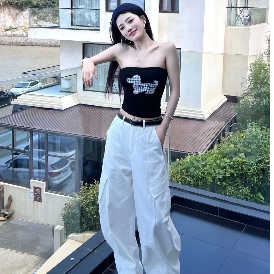 纯欲风辣妹美式别致小狗刺绣抹胸上衣女修身显瘦内搭外穿气质背心