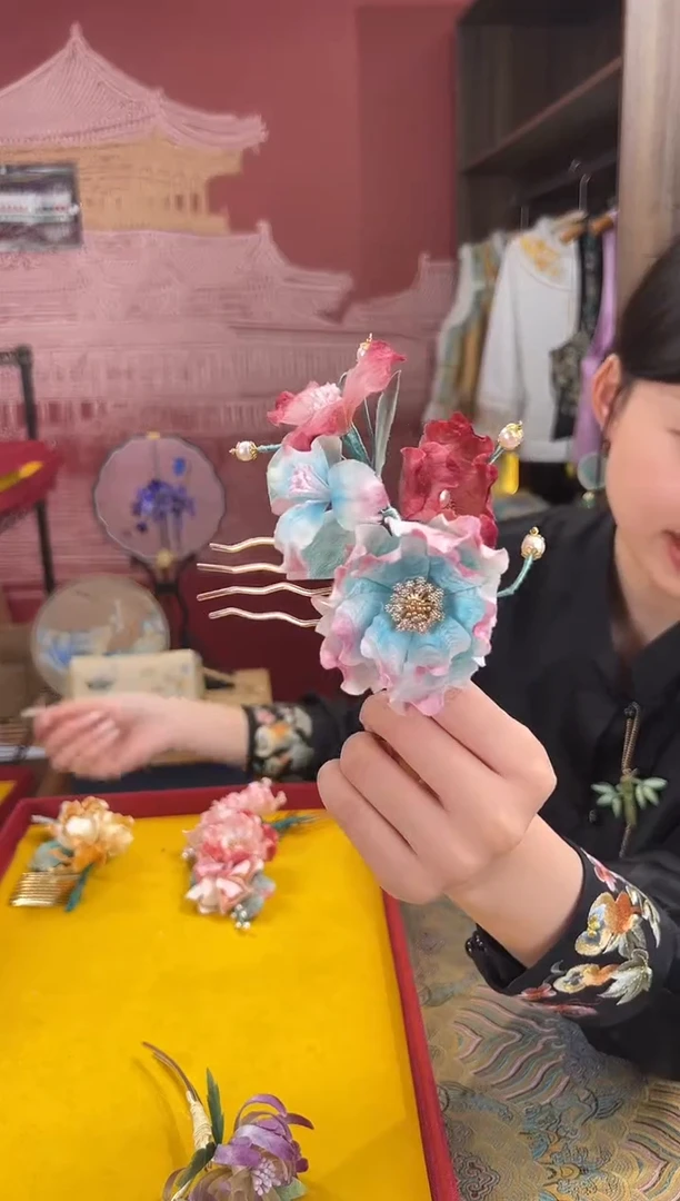 【闪购商品】刺绣非遗绒花（发饰）