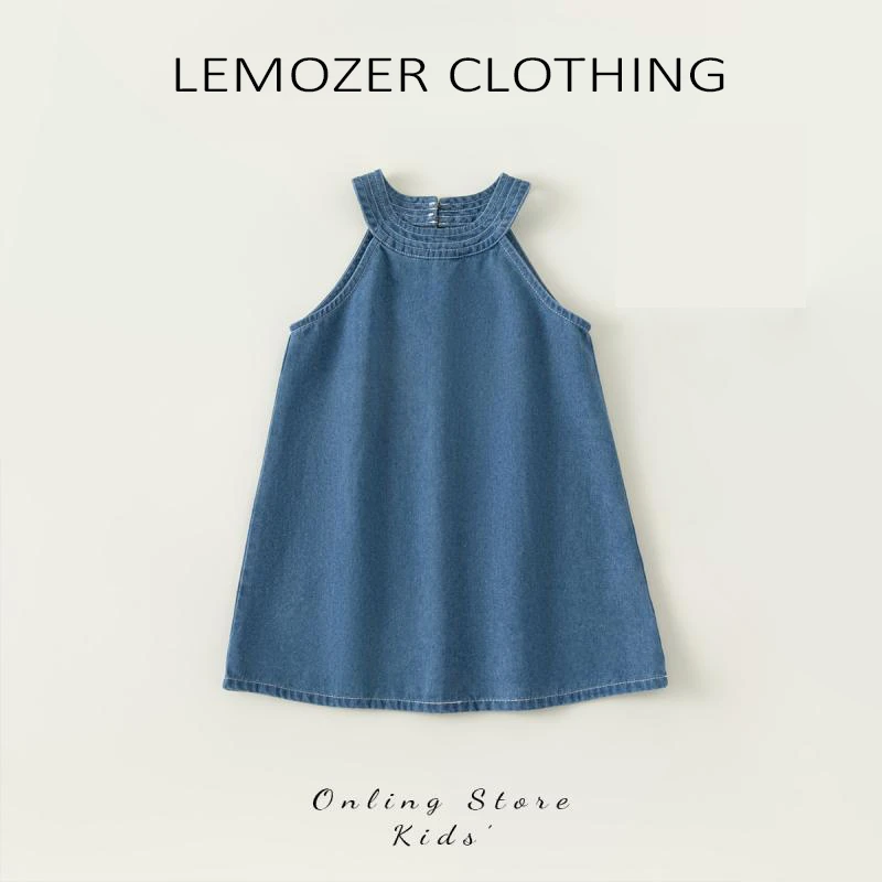 女童连衣裙2025儿童夏季新款无袖背心裙纯色薄款软牛仔