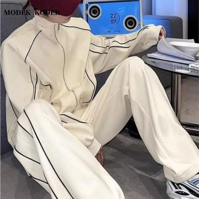 MODEK KODEK秋季新款男士复古休闲外套时尚百搭宽松直筒裤两件套
