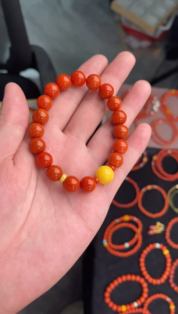未镶嵌手串南红玛瑙南红满色满肉单圈蜜蜡QF-A482（多样性发一）