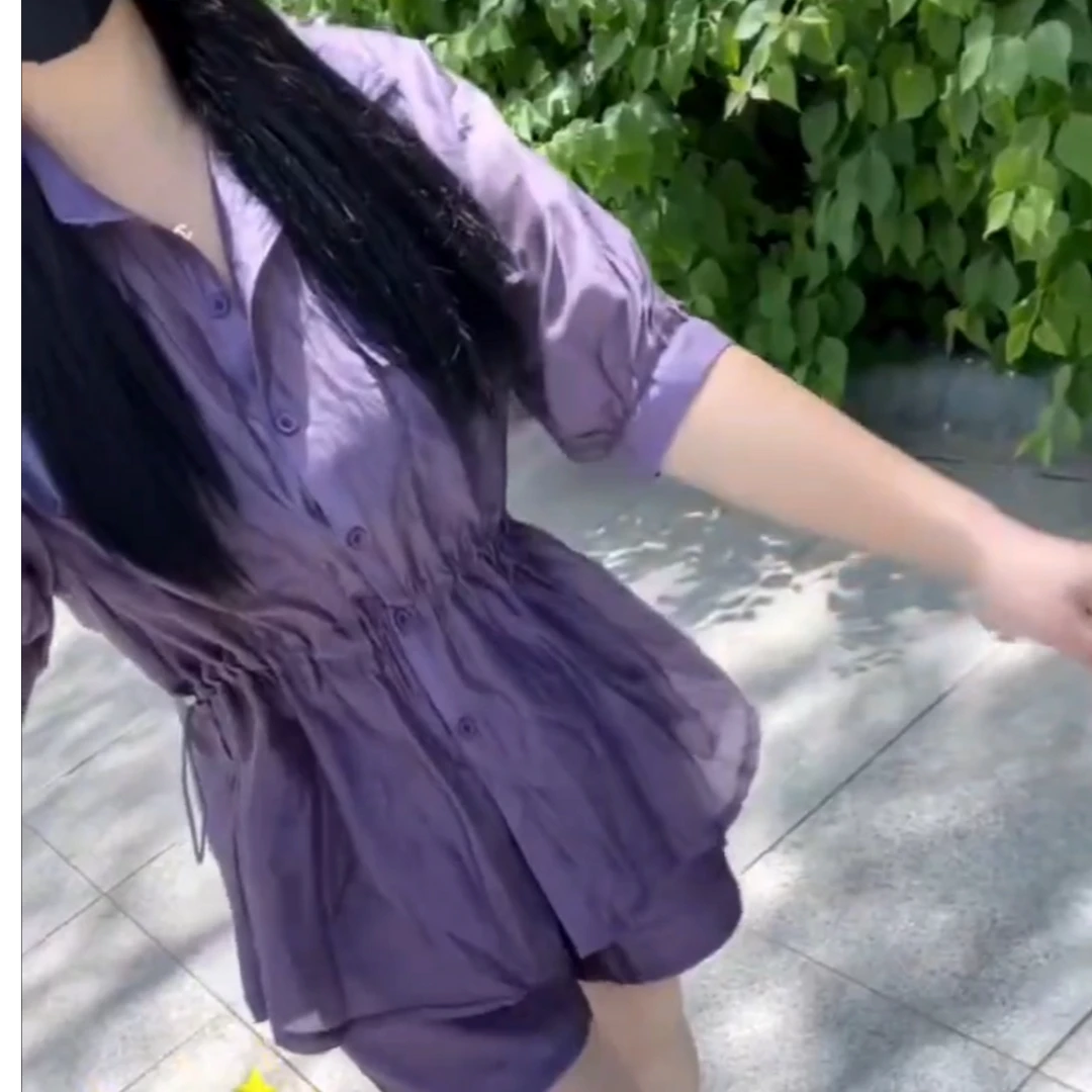 2025夏季新款小个子套装女大码休闲显瘦polo领衬衫上衣短裤两件套