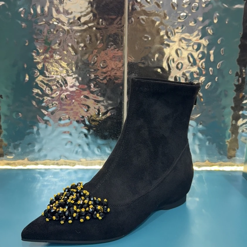 ALFERSHA/阿芙莎手工鞋11810秋冬新款加绒尖头平跟短靴B