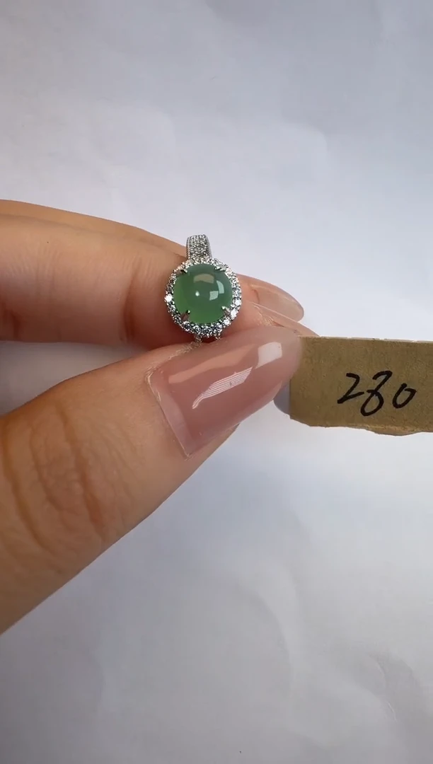 银S925镶嵌戒指翡翠通体925银镶缅甸A货翡翠戒指204