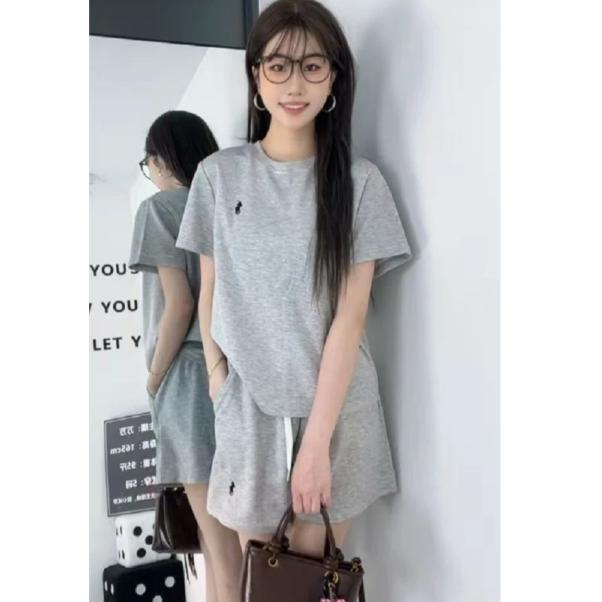 2025新款刺绣百搭翻领夏季polo短袖洋气短裤休闲运动套装女夏季
