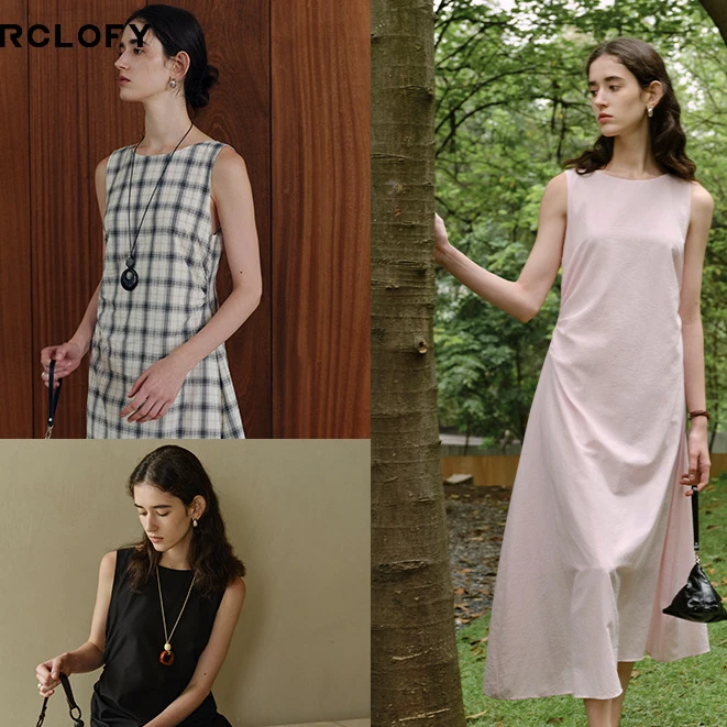 CIRCLOFY瑟夕法式简约高级百搭褶皱收腰优雅无袖连衣裙CIVB423116