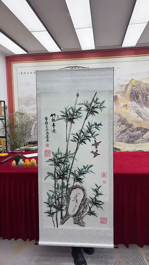 国画李朝运-竹报平安